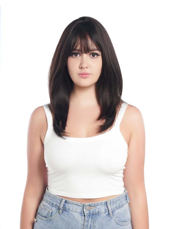 JBEXTENSION 22 Inch Long Straight Wigs for Women, Gorgeous Fluffy Wigs with Bangs, Synthetic Full Machine Wigs for Party, Daily Use New Hair 2024