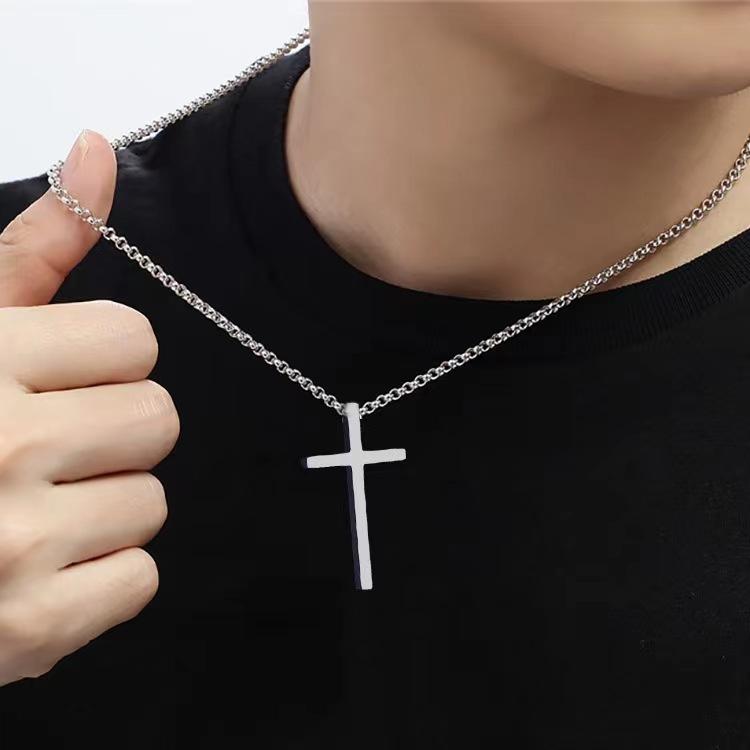 Cross Necklace for Men, Silver Tone Gold Plated Black Mens Cross Necklaces with 3.5mm Cross Chain and Stainless Steel Cross Pendant, Cuban Chain 16-28 Inch