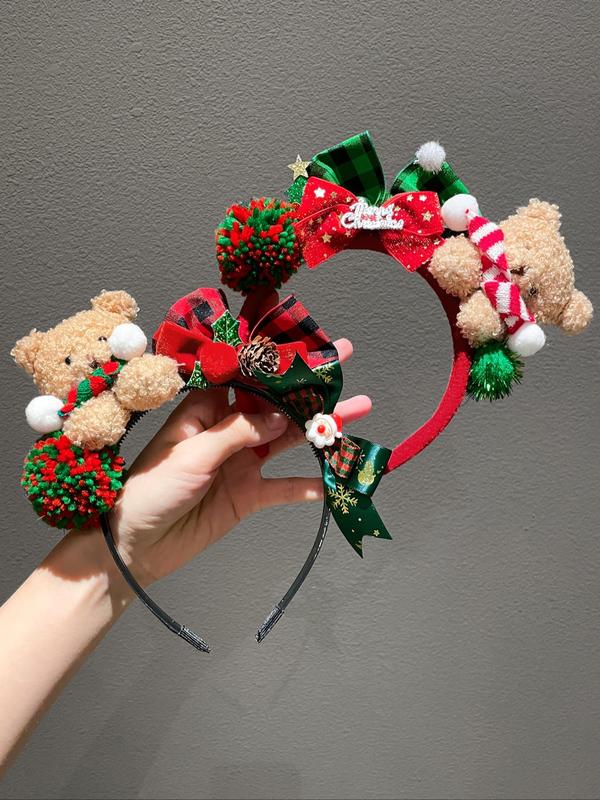 Cute Bear Bow Design Hair Hoop, Christmas Themed Hair Accessories for Women & Girls, Fashion Hair Accessories for Party, Daily Clothing Decor Hairstyles Ideas