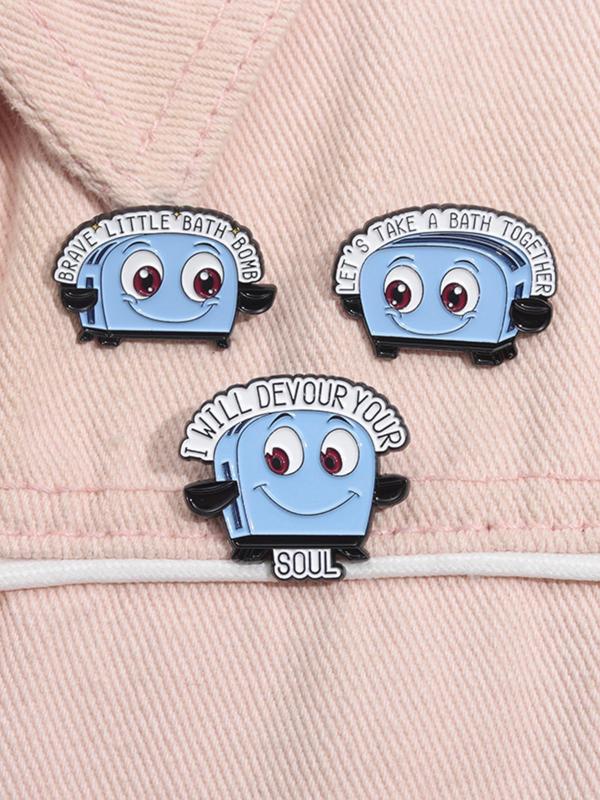 Cartoon Toaster Design Brooch Set, Letters Decor Cute Enamel Pin Suitable for Backpacks, Jeans, Scarves, Hats Decoration, Fashion Accessories for Women & Men