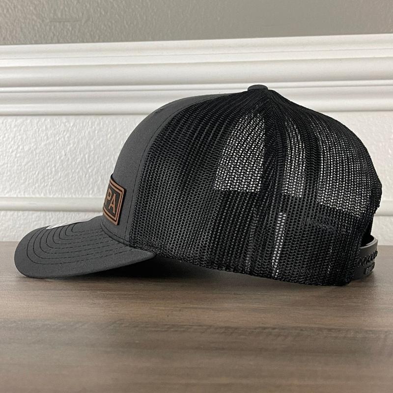 PAPA Side Leather Patch Hat Charcoal Black