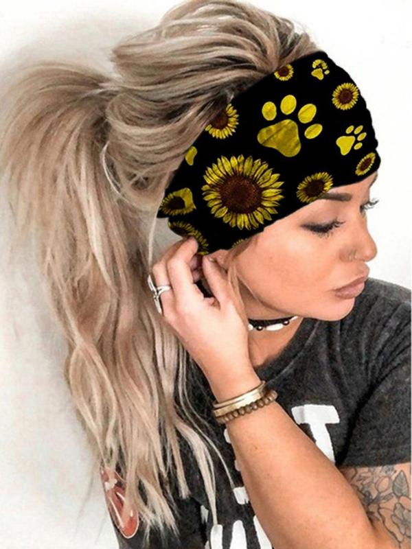 4pcs Sunflower Print Hair Band, Elastic Wide Hair Band for Women, Fashion Breathable Sporty Hair Accessories for Outdoor Activities, Summer Outfits 2024