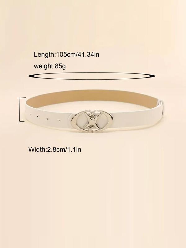 Trendy Oval Star Buckle Belt, Classic Solid Color Pu Leather Belt for Women, Fashion Belt for Daily Decor, Trends Fashion Belt for Party, Daily Clothing Decor