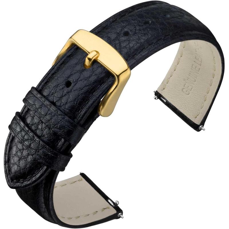 Watch Band 18mm, Quick Release Textured Padded Leather Straps with  Buckle for Men and Women (Black)