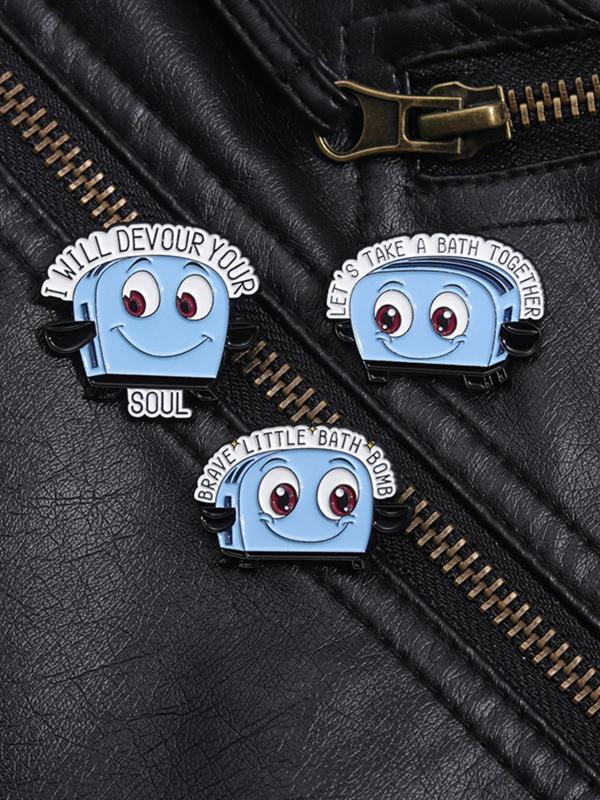 Cartoon Toaster Design Brooch Set, Letters Decor Cute Enamel Pin Suitable for Backpacks, Jeans, Scarves, Hats Decoration, Fashion Accessories for Women & Men