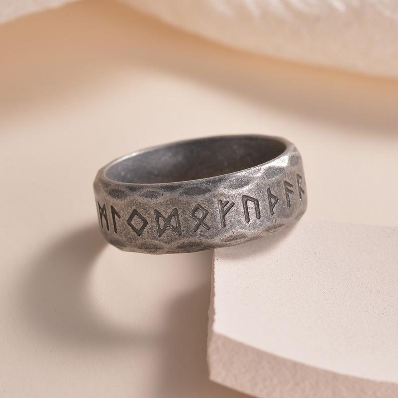 New Nordic Viking Rune Titanium Steel Ring Ancient Silver Retro Men's Jewelry