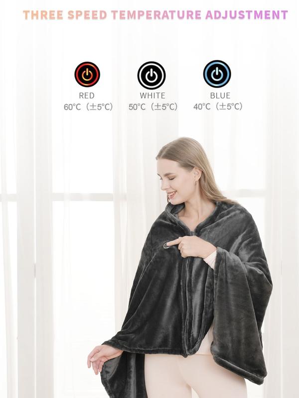 Unisex Solid Color USB Rechargeable Heated Cape, Casual Soft Comfortable Shawl for Fall & Winter, Multifunctional Warm Shawl for Men & Women