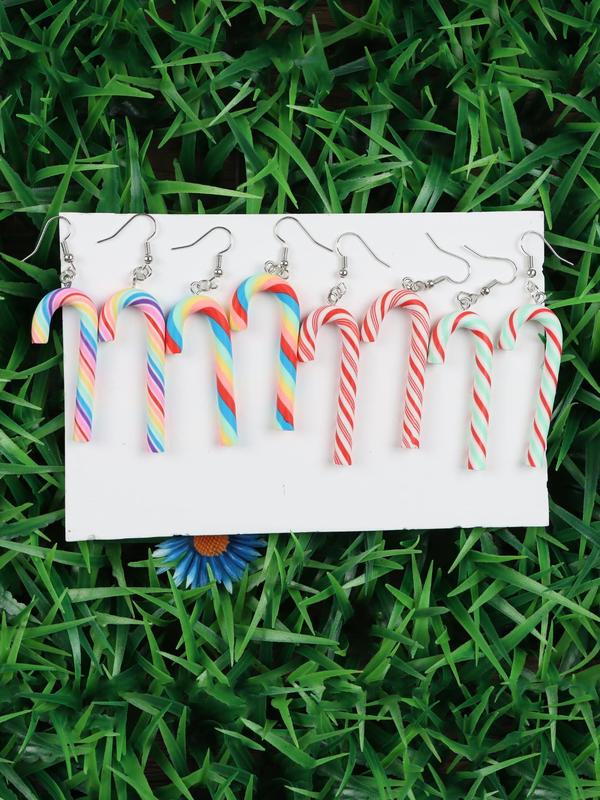 Cute Candy Design Dangle Earrings, Colorful Candy Cane Design Dangle Earrings, Fashion Jewelry Accessories for Women & Girls