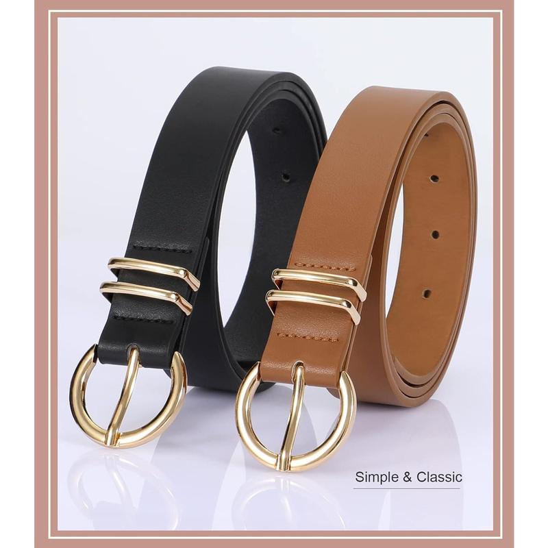 2 Pack Women's   Belts for Jeans Dresses Fashion Golden Colour Buckle Ladies Belt