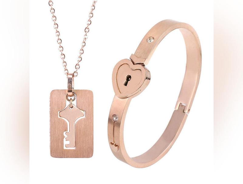 Fashion Jewelry Titanium Steel Couple Love Lock, Bracelet, Key Set, Necklace