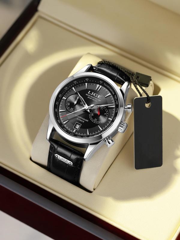 Men's Business Round Dial Analog Quartz Watch, with Box, Calendrier Watch for Party, Daily Clothing Decor, Trendy Exquisite Watch for Birthday Gift