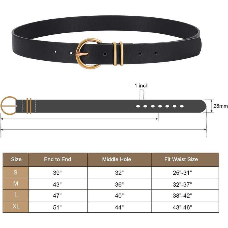 2 Pack Women's   Belts for Jeans Dresses Fashion Golden Colour Buckle Ladies Belt