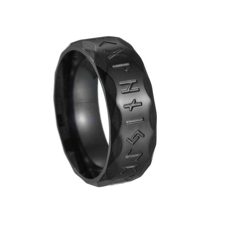 New Nordic Viking Rune Titanium Steel Ring Ancient Silver Retro Men's Jewelry