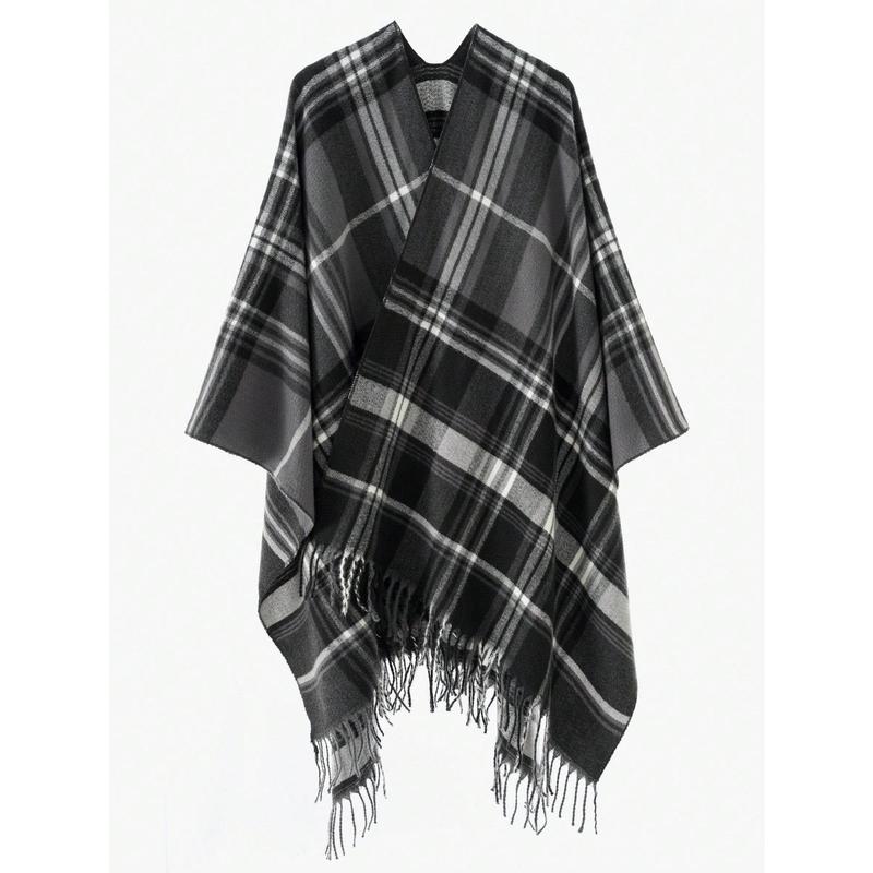 Fashion New Style 1pc Poncho Women Shawl Fashionable Plaid Pattern Warm Scarf Shawl, Christmas Gifts, Thanksgiving Gifts, Birthday Gifts