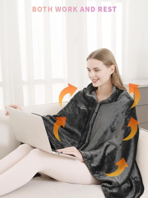 Unisex Solid Color USB Rechargeable Heated Cape, Casual Soft Comfortable Shawl for Fall & Winter, Multifunctional Warm Shawl for Men & Women