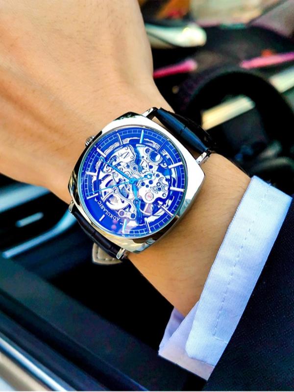 Men's Business Fashion Hollow Out Mechanical Watch, Fashion Watch for Party, Daily Clothing Decor, Trendy All-match & Exquisite Watch for Birthday Gift with Box