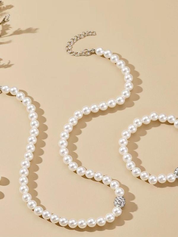 Faux Pearl Decorated Necklace, Earrings, Bracelets Set, Elegant Jewelry Set for Party, Daily Clothing Decor for Girl, Trendy All-match & Exquisite Jewelry Set for Birthday Gift