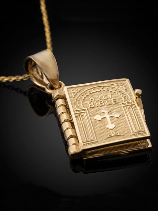 Creative Religion Cross Detail Bible Book Charm Pendant Necklace for Men & Women, Clean Girl Jewelry for Party, Daily Cross Necklace Accessory for Gift