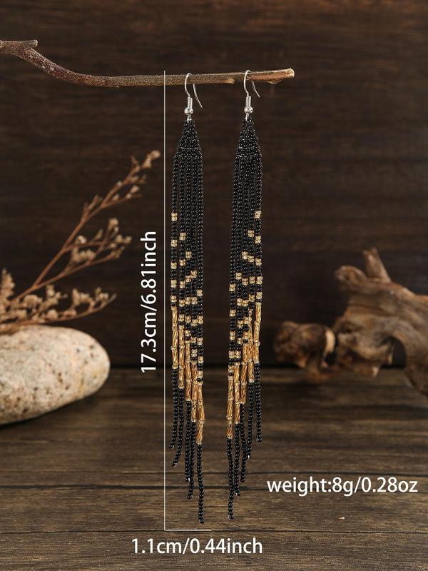 Boho Style Tassel Decor Dangle Earrings, Vintage Glass Beads Decor Dangle Earrings, Fashion Jewelry Accessories for Women