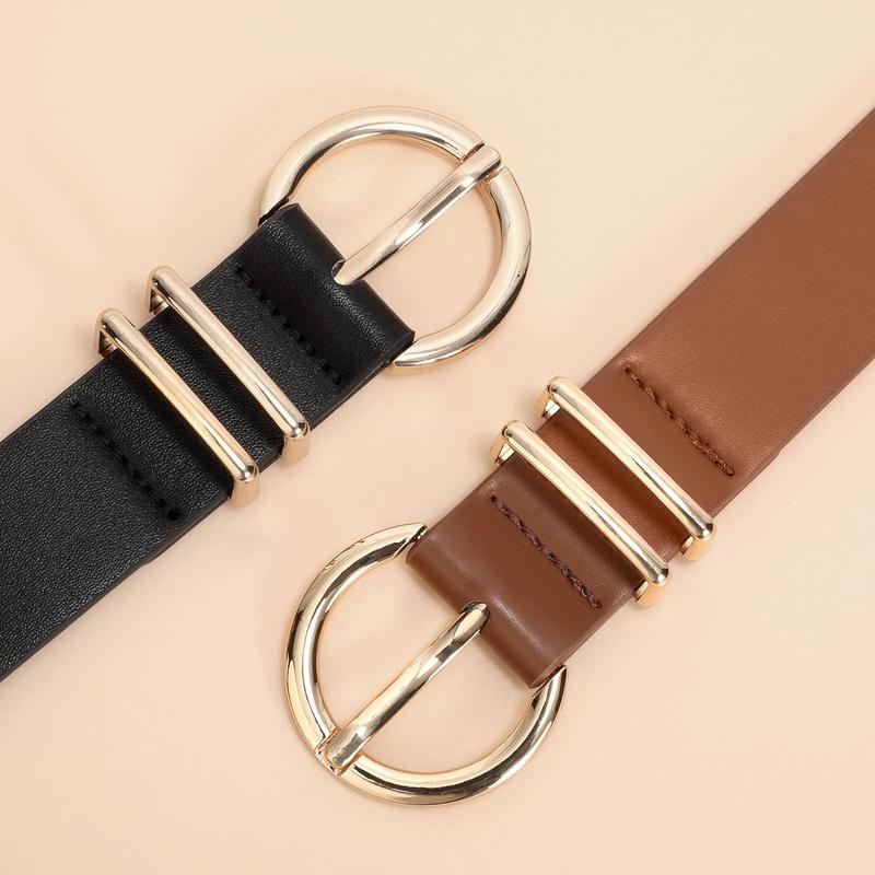 2 Pack Women's   Belts for Jeans Dresses Fashion Golden Colour Buckle Ladies Belt