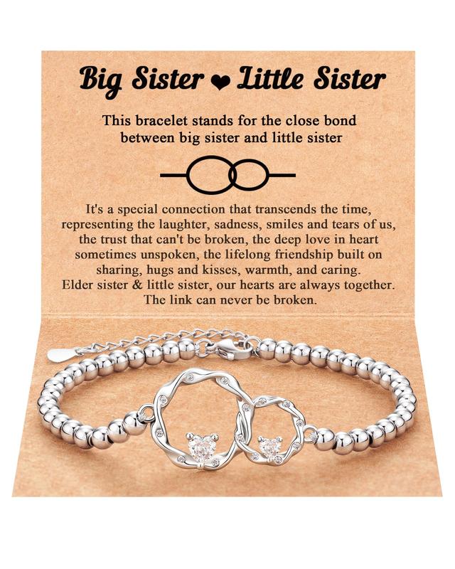 Sister Gifts, Sisters' Eternal Love Connected at Heart, Interlocking 2 Circles Bracelet, Big Sister Little Sister Gift, Sister Birthday Gifts Christmas