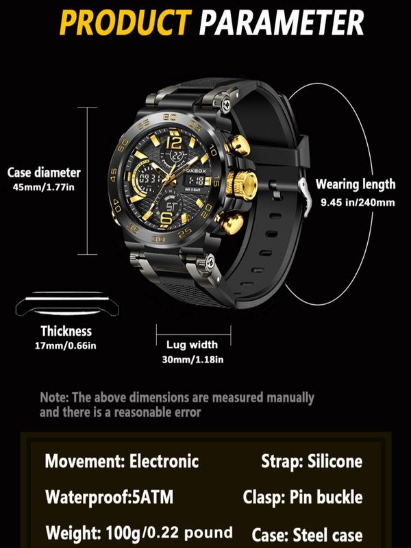 Men's Business Fashion Digital Watch, Summer Durable Watch for Party, Daily Clothing Decor, Trendy Multifunctional Watch for Birthday Gift with Box, for Fall