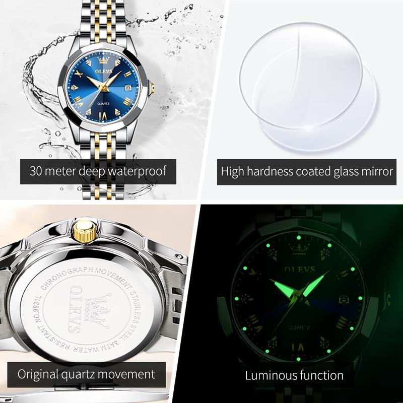 OLEVS Couple Watch His and Her Set Watches Business Analog Quartz Men and Women Watches Stainless Steel Waterproof Luminous Date Wrist Watch