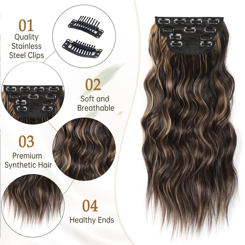 BlackFriday Clip in Hair Extensions Long Wavy Hair Extensions for Women Synthetic Hairpieces for Thin Hair Natural Hair Clip ins for Girls Daily Party Use Event Straight Hair Piece with Clips Easy to Wear Hair Extension