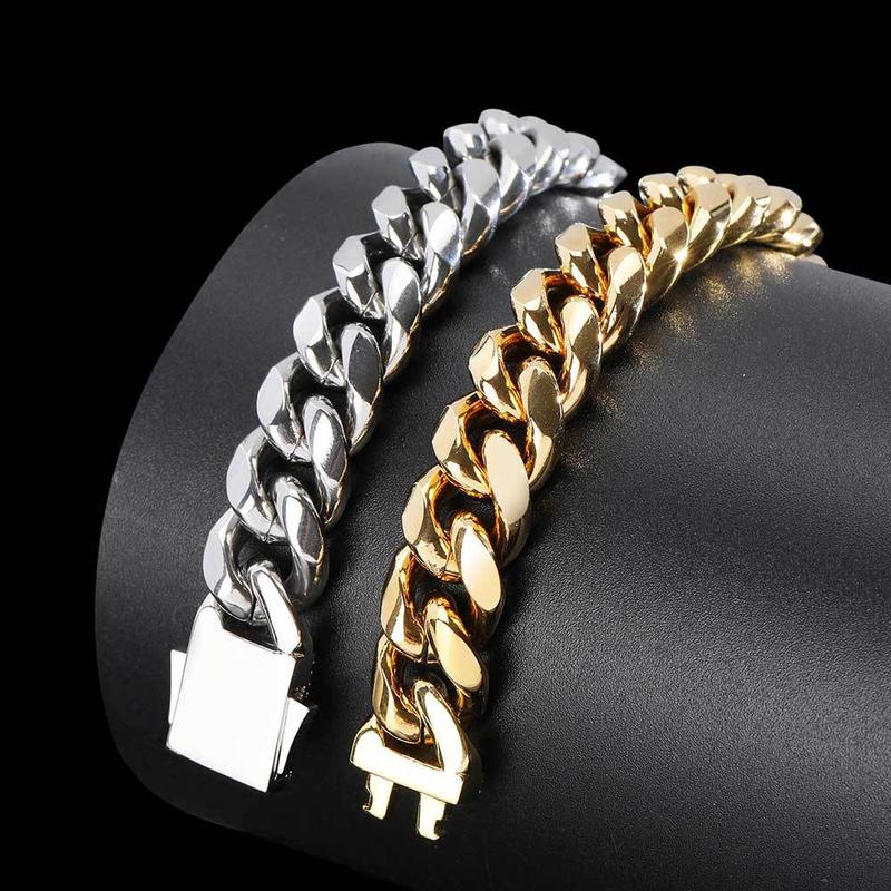 ORPHIC Stylish 316L Stainless Steel CZ  Cuban Chain Set, Stylish Men's Necklace Bracelet Set Hip Hop Men's Bracelet, Valentine's Day Boyfriend Gift, Gift Box