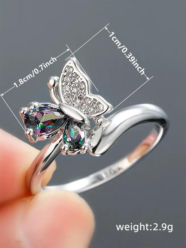 Fashion Butterfly Rhinestone Inlaid Decorative Ring, Wedding Engagement Party Jewelry for Women & Girls, Trendy All-match & Exquisite Jewelry for Birthday Gift