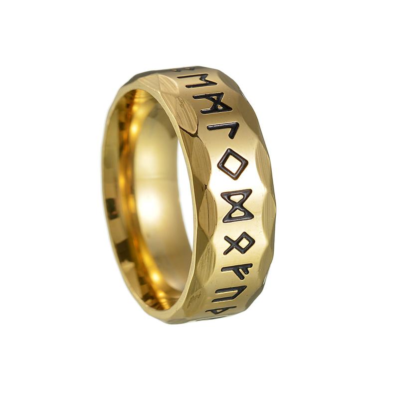 New Nordic Viking Rune Titanium Steel Ring Ancient Silver Retro Men's Jewelry