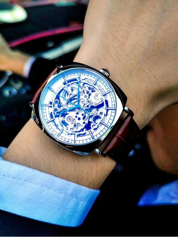 Men's Business Fashion Hollow Out Mechanical Watch, Fashion Watch for Party, Daily Clothing Decor, Trendy All-match & Exquisite Watch for Birthday Gift with Box