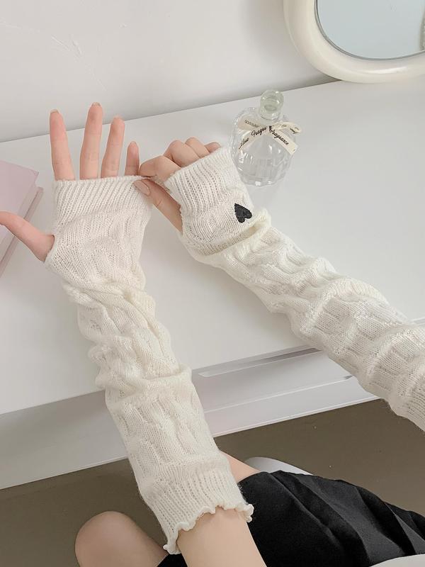 Fashion Heart Design Gloves & Leg Warmer Set (4pcs), Cute Lovely Arm Sleeves & Leg Warmer Set for Women and Girls, Sweet Fashion Accessories for Daily Wear