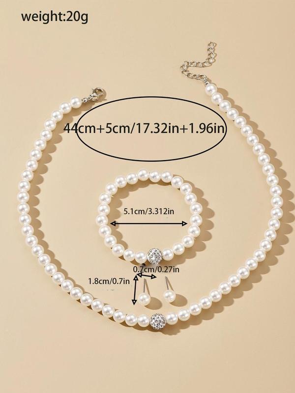 Faux Pearl Decorated Necklace, Earrings, Bracelets Set, Elegant Jewelry Set for Party, Daily Clothing Decor for Girl, Trendy All-match & Exquisite Jewelry Set for Birthday Gift