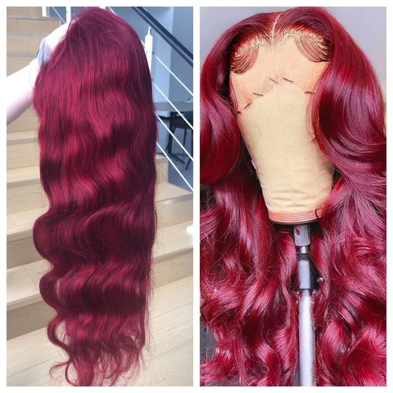 Bling Hair Fashion 99J Red Lace Front Wig Pre-Plucked with 13x6 HD Transparent Lace Frontal Real Human Hair Wigs Body Wave wigs for Women 180% Density and Mesmerizing 99J Colored Real Hair Lace Front Wigs Burgundy