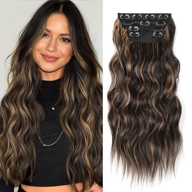 BlackFriday Clip in Hair Extensions Long Wavy Hair Extensions for Women Synthetic Hairpieces for Thin Hair Natural Hair Clip ins for Girls Daily Party Use Event Straight Hair Piece with Clips Easy to Wear Hair Extension