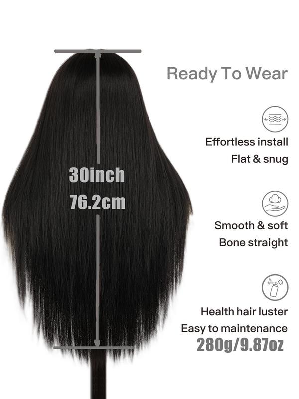 30 Inch Black and Blonde Wig Skunk Stripe Long Straight Lace Front Wigs, for Cosplay, Anime Or Costume Party, Striking Natural Looking Fluffy Hair Wigs without Bangs for Daily & Party