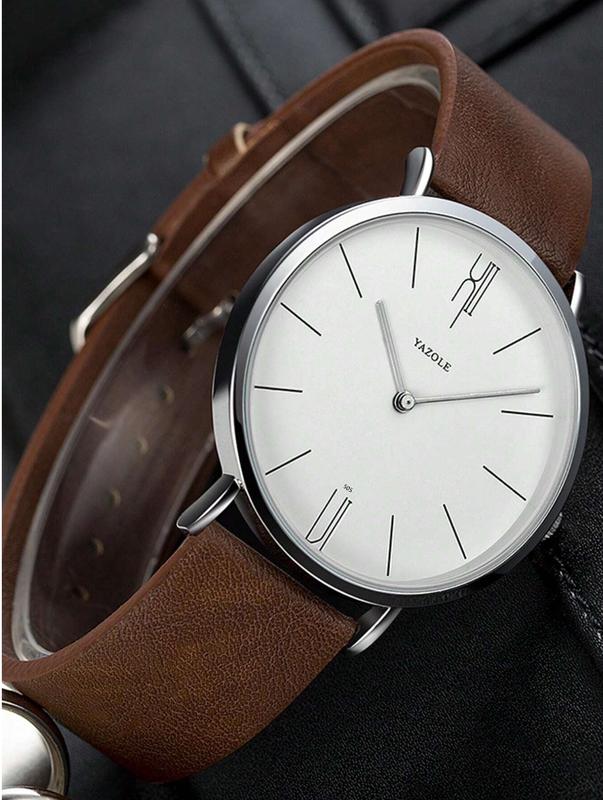 1pc Outdoor Men Watch Leather Military Sports Analog Quartz Wristwatch Decoration Business Man Clock