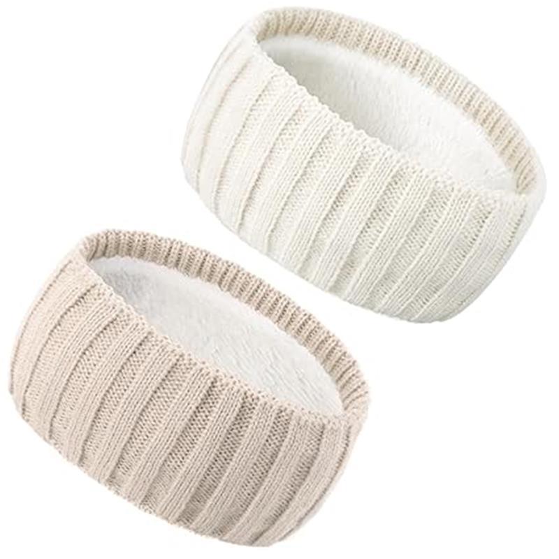 2 Pcs Knit Winter Headbands for Women Fuzzy Wool Fleece Lined Ear Warmers Crocheted Head Wrap Winter Accessories for Women