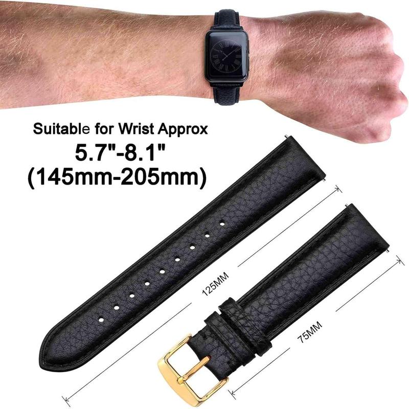 Watch Band 18mm, Quick Release Textured Padded Leather Straps with  Buckle for Men and Women (Black)