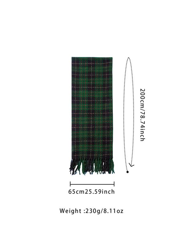 Women's Plaid Pattern Tassel Decor Scarf, Casual Soft Warm Shawl for Fall & Winter, Fashion Accessories for Women & Girls