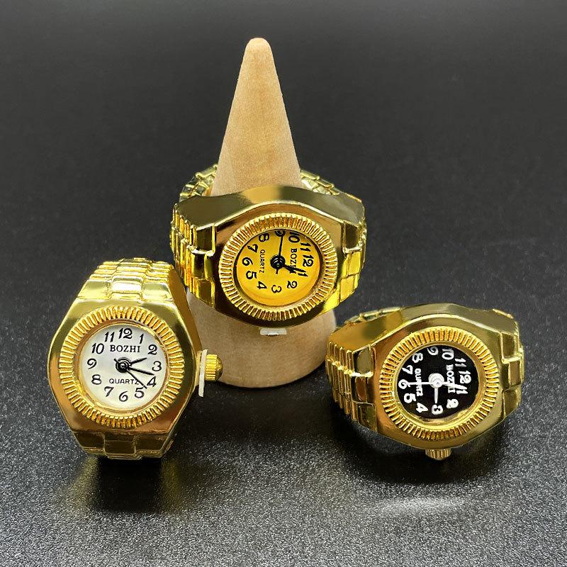 Kiss Jewelry Punk Gold Color Couples Mini Watches Finger Rings for Women Men Square Round Dial Quartz Ring Watch Ring Gift