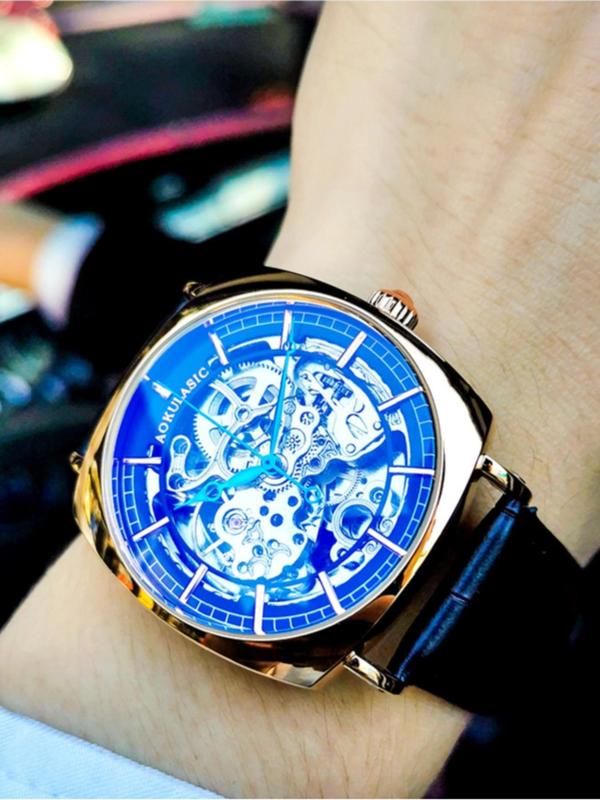 Men's Business Fashion Hollow Out Mechanical Watch, Fashion Watch for Party, Daily Clothing Decor, Trendy All-match & Exquisite Watch for Birthday Gift with Box