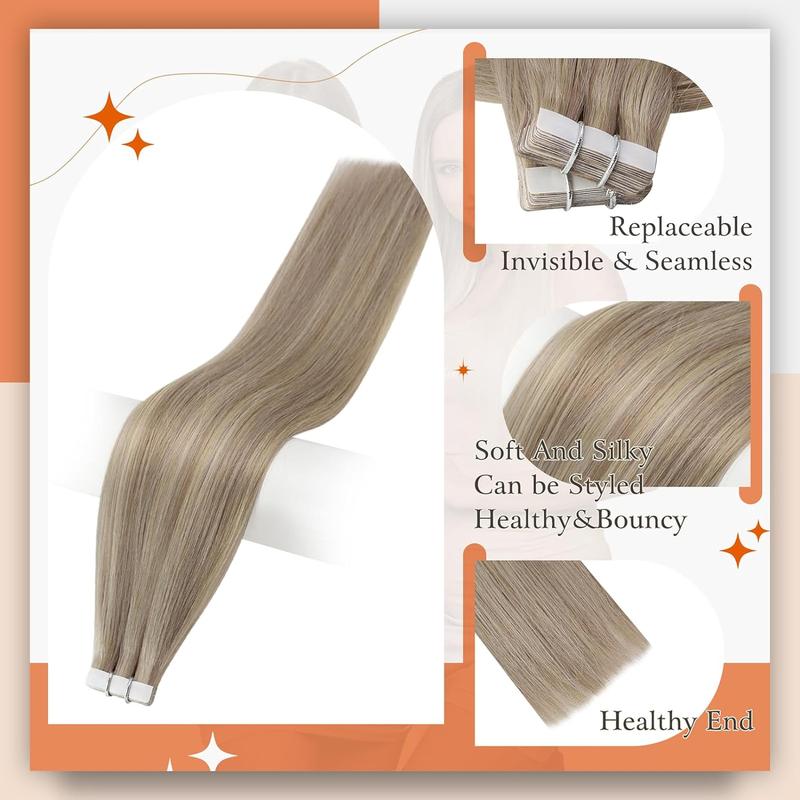 Full Shine Tape in Hair Extensions Seamless Skin Weft Human Hair Extensions 20 Pcs 50 Gram for Women