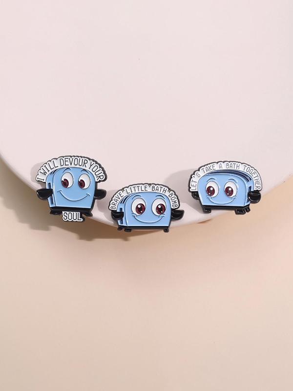 Cartoon Toaster Design Brooch Set, Letters Decor Cute Enamel Pin Suitable for Backpacks, Jeans, Scarves, Hats Decoration, Fashion Accessories for Women & Men