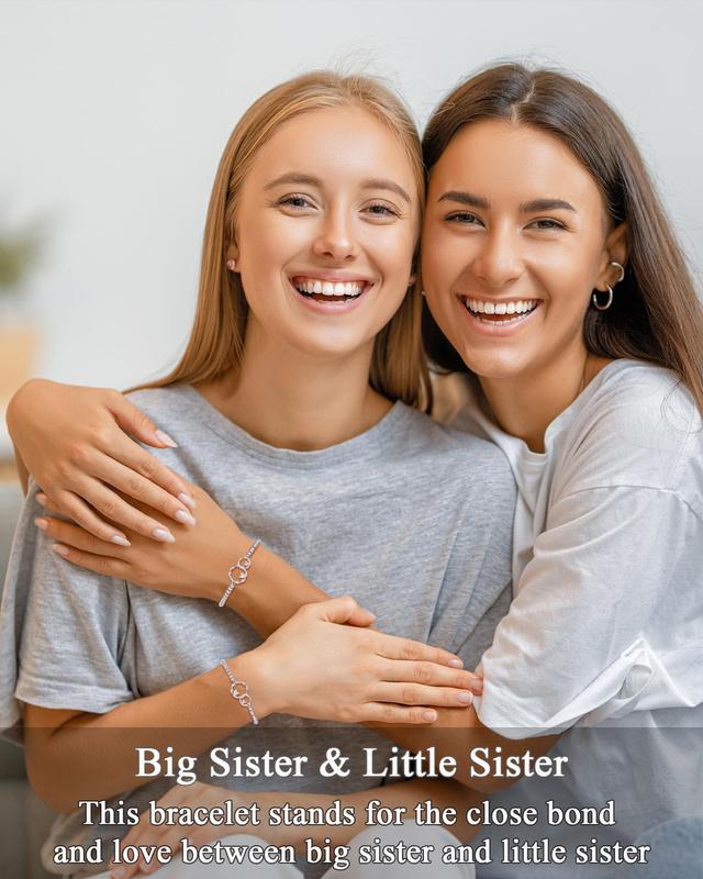 Sister Gifts, Sisters' Eternal Love Connected at Heart, Interlocking 2 Circles Bracelet, Big Sister Little Sister Gift, Sister Birthday Gifts Christmas