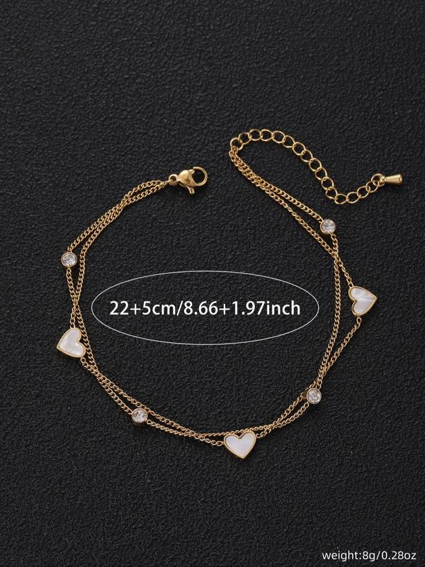 Vintage Elegant Heart Charm Anklet for Women & Men,  Fashion Foot Jewelry for Summer Beach, Titanium Steel Simple Casual Jewelry for Party