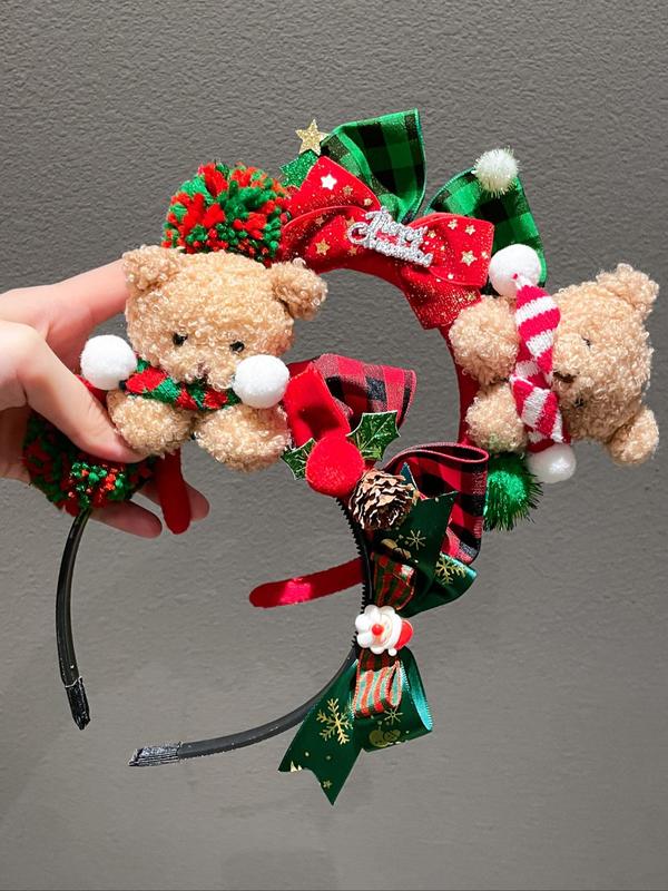 Cute Bear Bow Design Hair Hoop, Christmas Themed Hair Accessories for Women & Girls, Fashion Hair Accessories for Party, Daily Clothing Decor Hairstyles Ideas