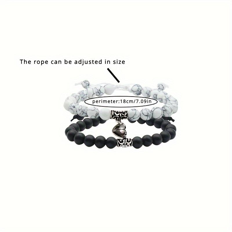 A Set of Four-Piece Set Black and White Lovers' Magnet Attraction Bracelet and Multi-Layer Necklace, Romantic Stone Beads Lucky Charm Bracelet, Perfect Gift for Best Friends Lovers lobster clasp