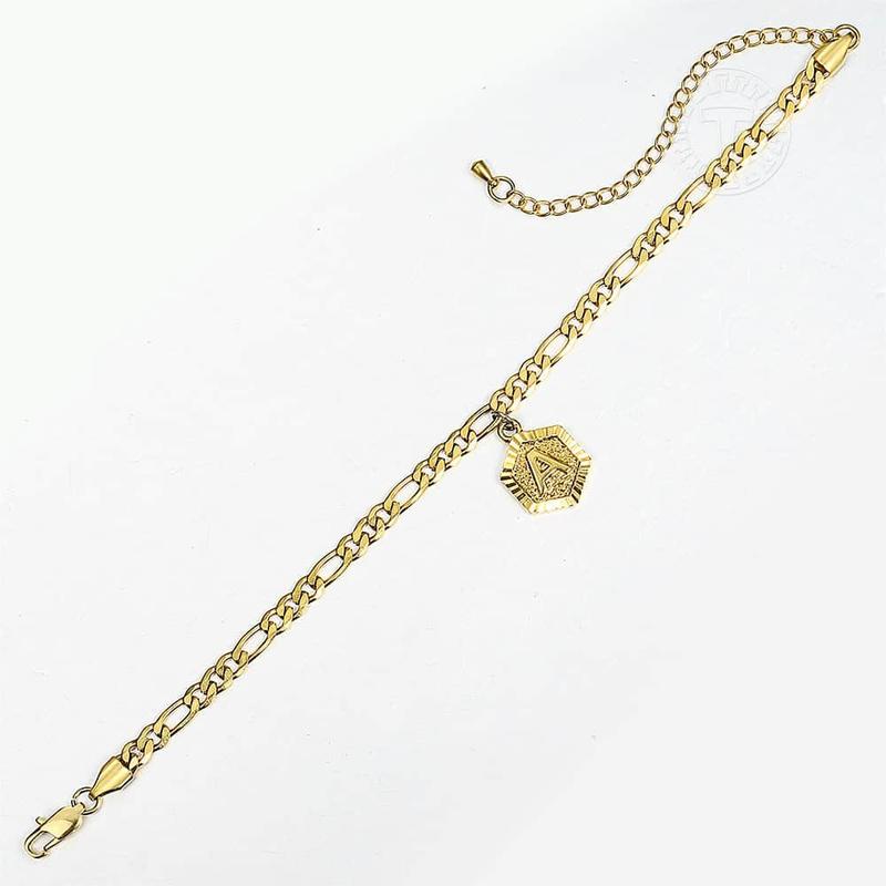 Hermah Hexagon Initial Letter Charm Figaro Anklet Bracelet Gold Color for Women - Gold Plated Foot Chain